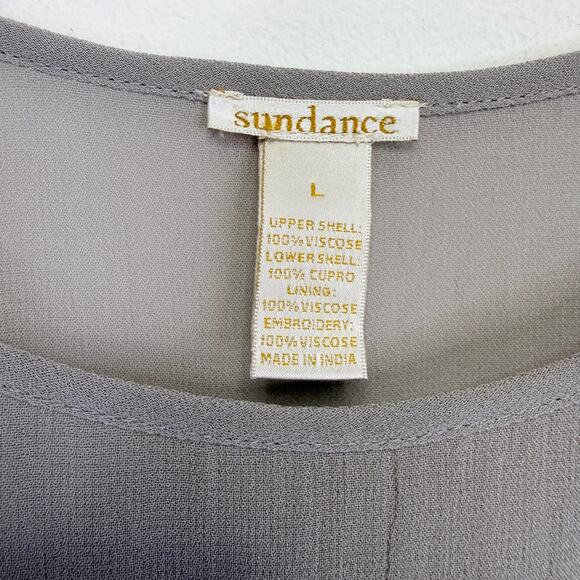 SUNDANCE Floral Embroidered Sheer Overlay Cocktail Dress L Gray Bohemian Luxe - Picture 3 of 11